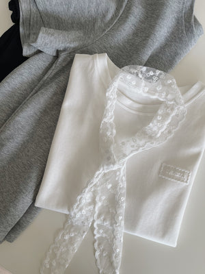 Lace Tie Plain Tee / 蕾丝带简约T恤