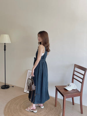 Anaya Denim Dress / 系带牛仔吊带长裙