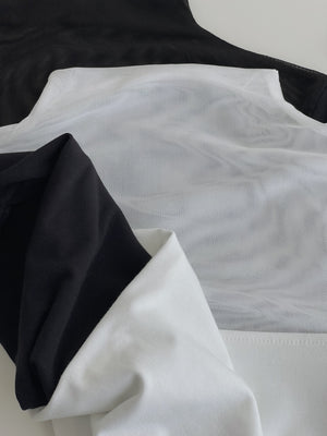 Mesh Spliced Cotton Tee / 网纱拼接半高领棉T恤