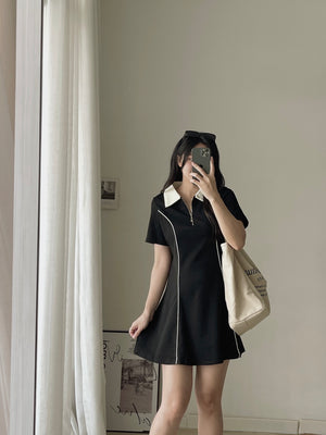 Casual Collar Polo Dress / 学院风线条Polo裙