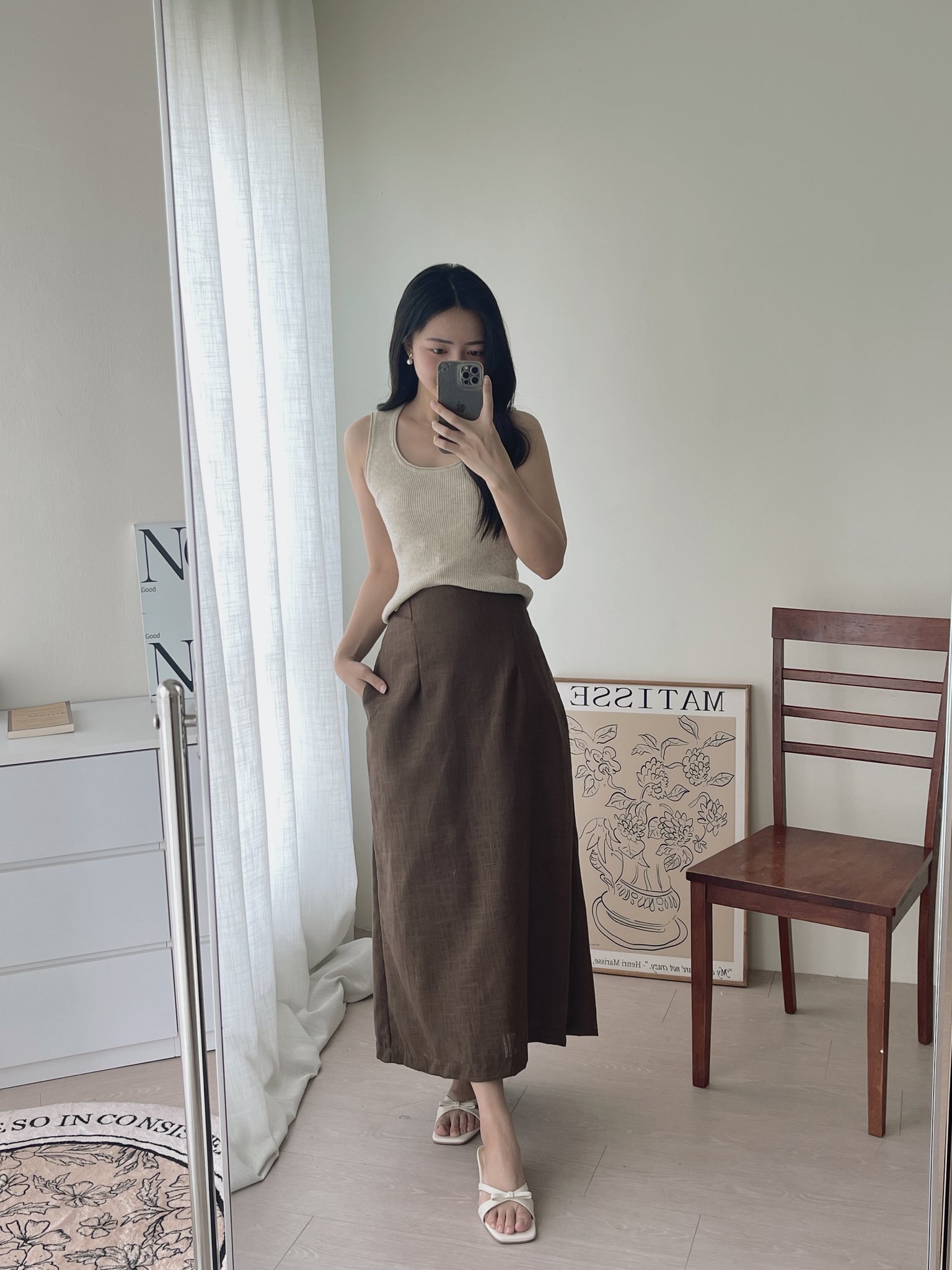 Linen Midi Skirt / 亚麻半身长裙