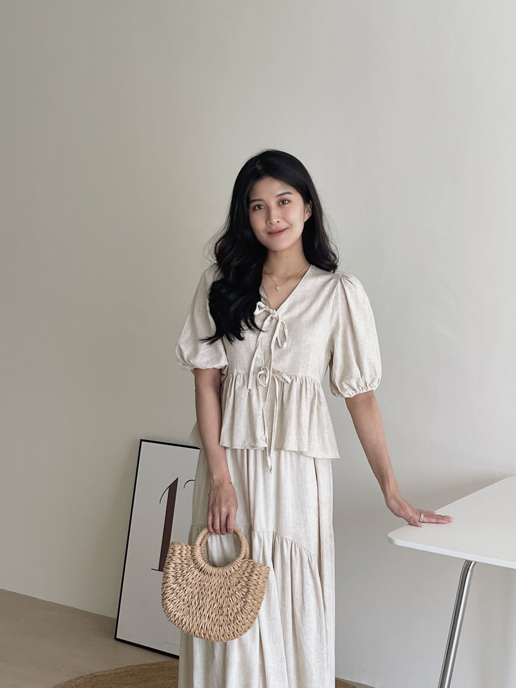 Linen Puff Sleeves Top / 棉麻泡泡袖上衣
