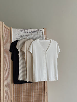 Button Knit Half Sleeve Tee / 排扣针织半袖T恤