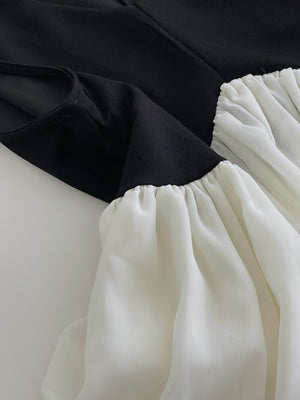 Puff Hem Spliced Top / 轻熟网纱花苞摆上衣