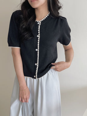 Flower Edge Knit Top / 圆领花边条针织开衬
