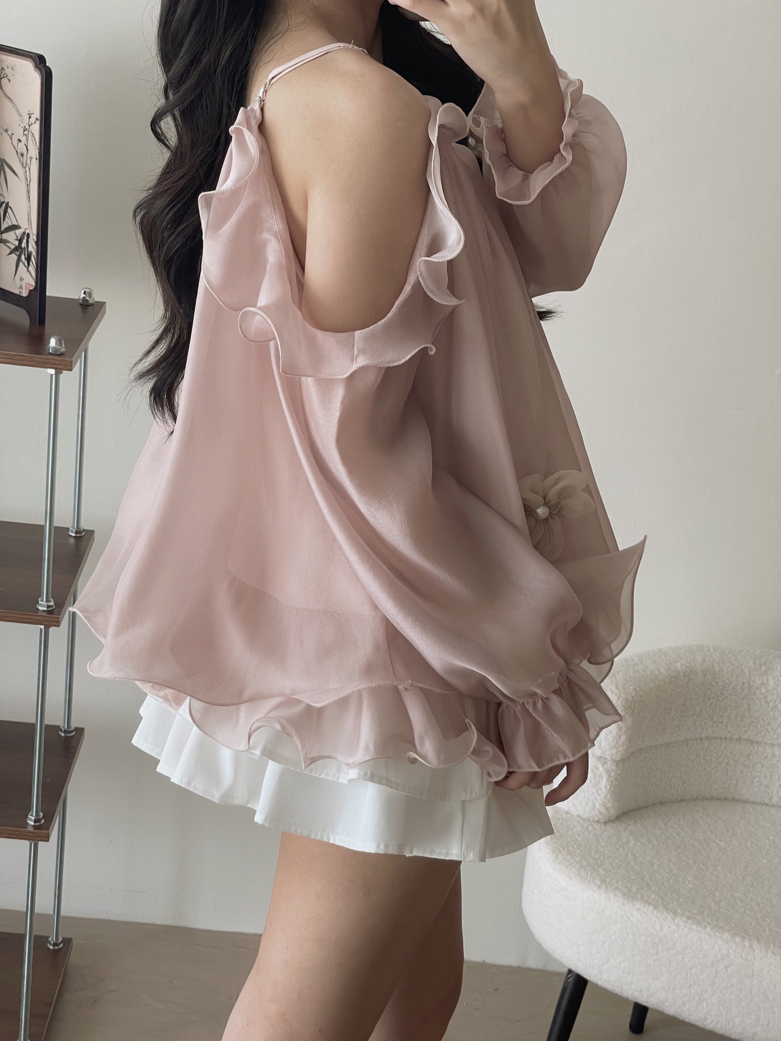 Glowing Tulle Puff Top / 流光纱蓬蓬露肩上衣