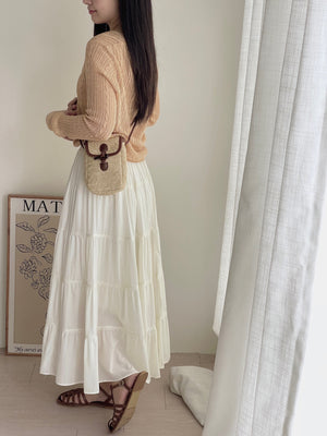 Lace Trim Midi Skirt / 蕾丝边半身长裙
