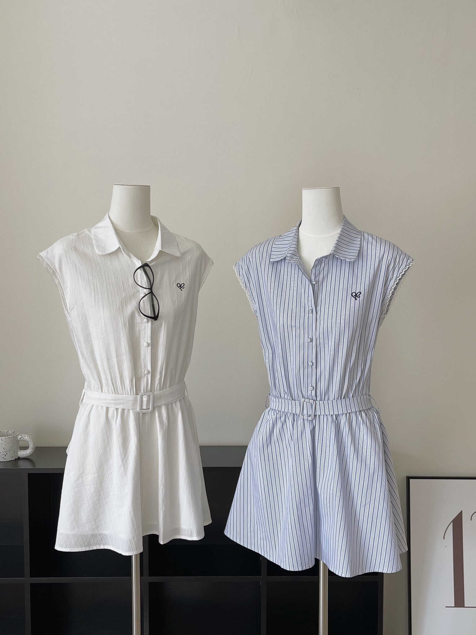 Prep Breeze Collar Dress / 刺绣学院风绑带连衣裙