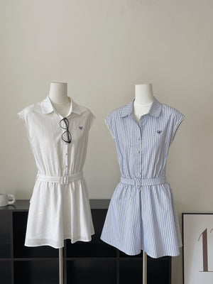 Prep Breeze Collar Dress / 刺绣学院风绑带连衣裙