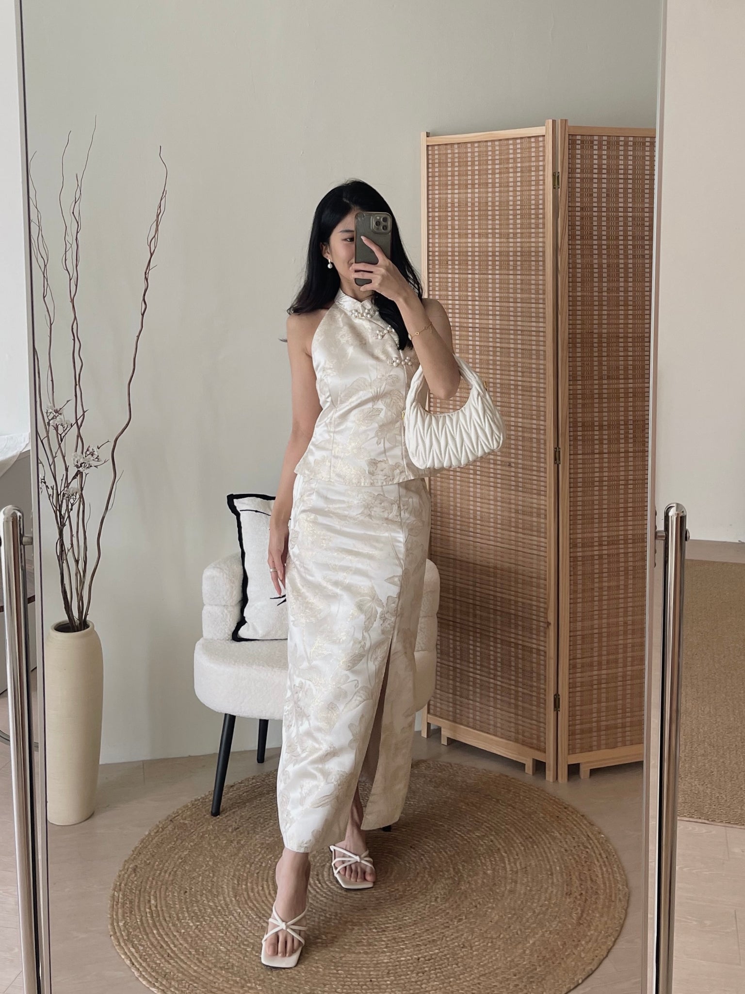 Oriental Bloom Midi Skirt Set / 【香绫花语】金丝古典气质中长裙套装