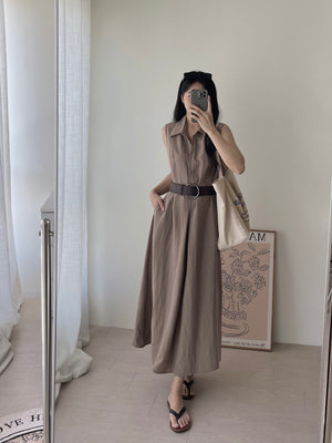 Vintage Belt Maxi Dress / 复古腰带棉麻衬衫长裙