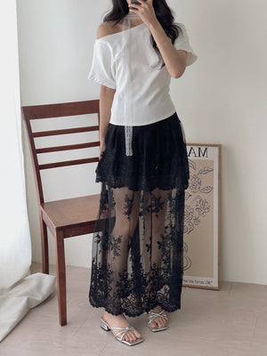 French Embroidered Tulle Skirt / 法式蕾丝刺绣半身裤裙