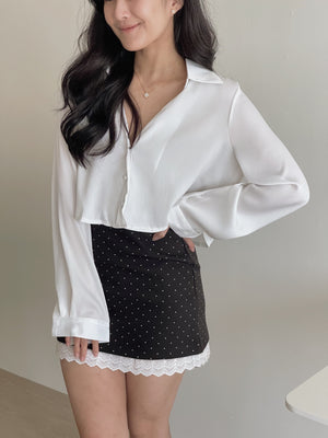 Crepon Silky Crop Shirt / 纹理水光锻短衬衫