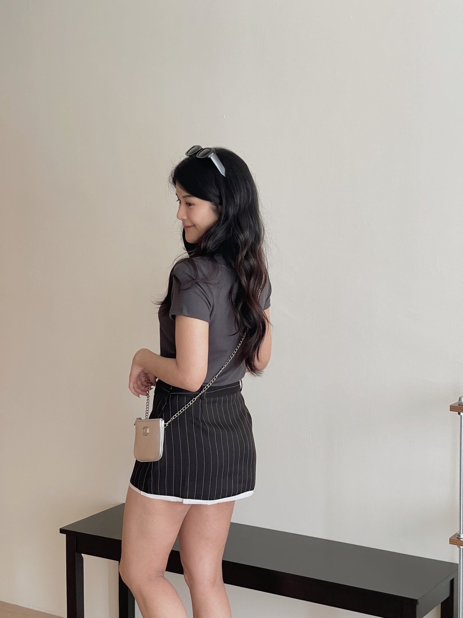 Asymmetrical Stripes Skort / 学院风竖条纹裤裙