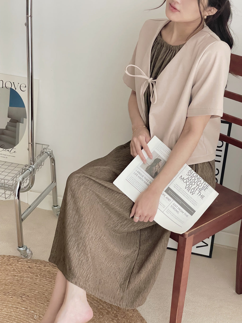 Reine Short Sleeve Outer / 韩式系带开衫外搭