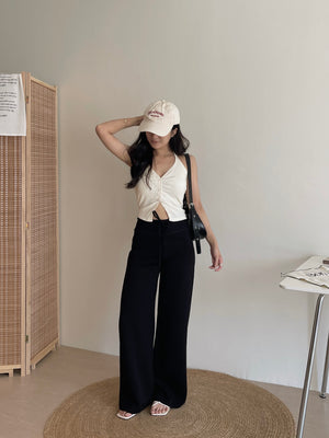 Button Halterneck Padded Top / 纯欲挂脖胸垫背心