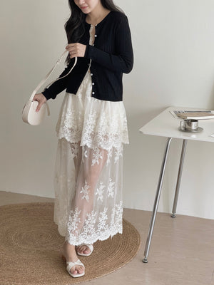 French Embroidered Tulle Skirt / 法式蕾丝刺绣半身裤裙
