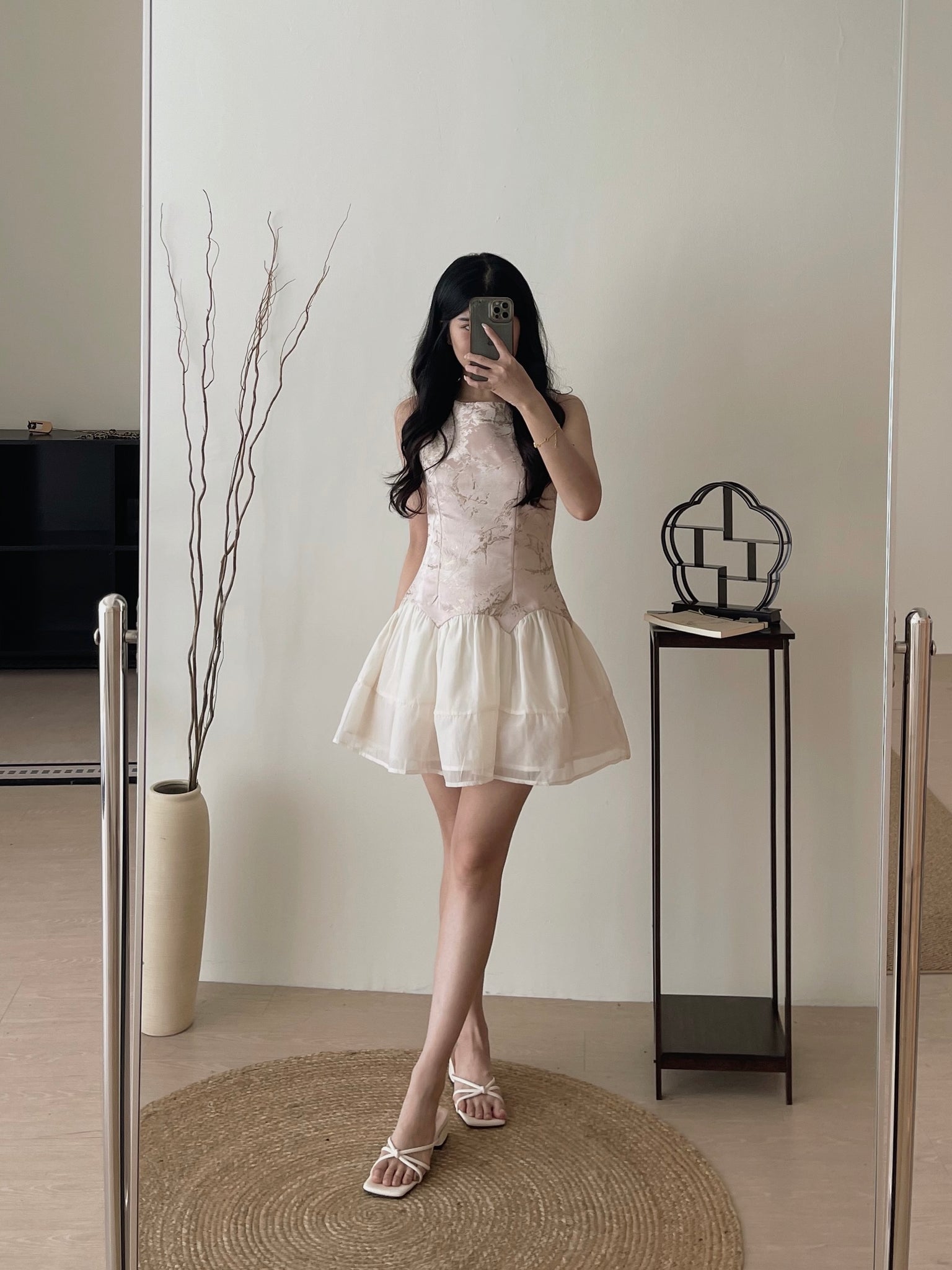 Gilded Mist Jumpsuit Dress / 烟罗织梦-金雾提花薄纱摆连体裤裙