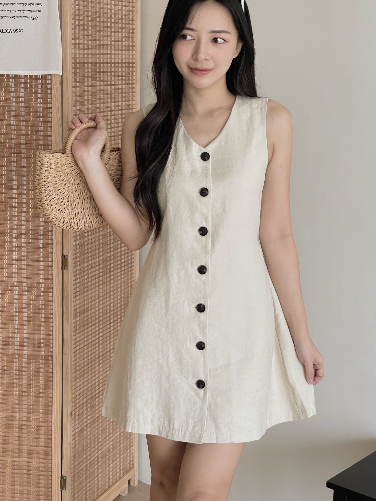 Chic Holiday A-line Dress / A字收腰亚麻裙