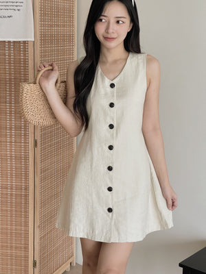 Chic Holiday A-line Dress / A字收腰亚麻裙