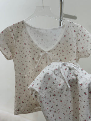 Floral Vneck Top / 小碎花尖领上衣