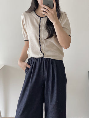 Flower Edge Knit Top / 圆领花边条针织开衬
