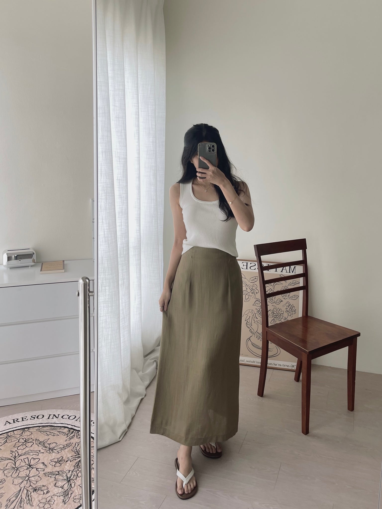 Linen Midi Skirt / 亚麻半身长裙