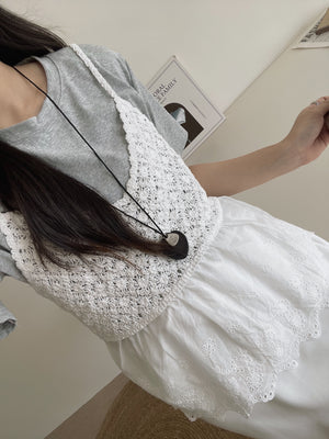 Saina Crochet 2pcs Top / 钩花针织吊带两件套