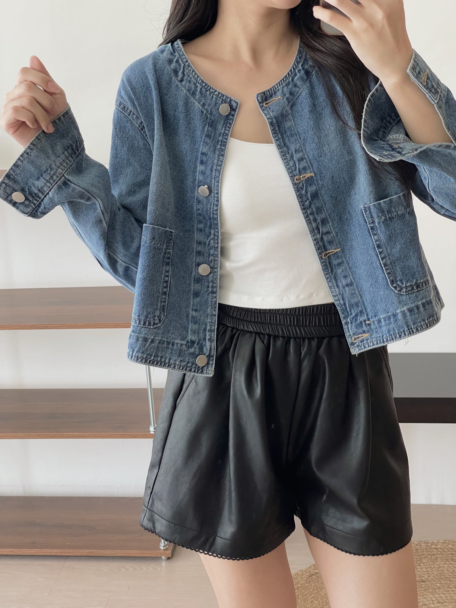 Reve Denim Outer / 复古韩版圆领牛仔外套