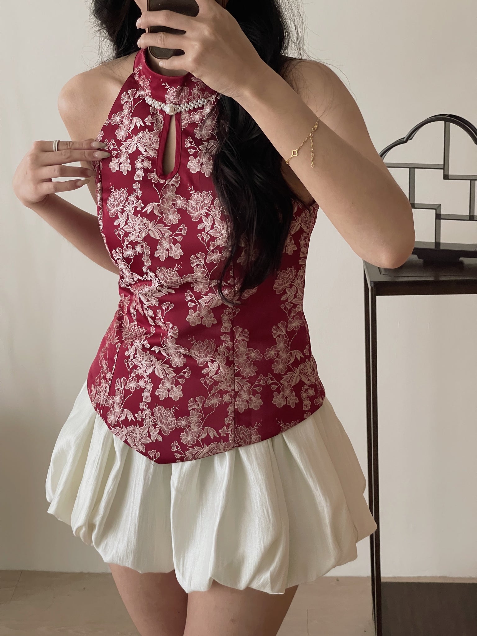 Moonlit Bloom Satin Top / 玉兰映月-高雅光泽锦缎旗袍上衣