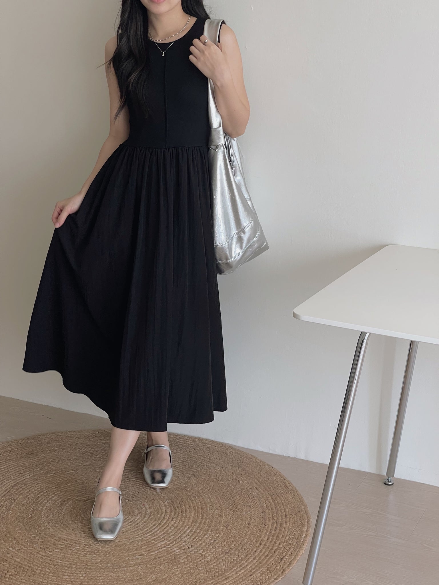 Cassia Ribbed Spliced Dress / 背心拼接连身长裙