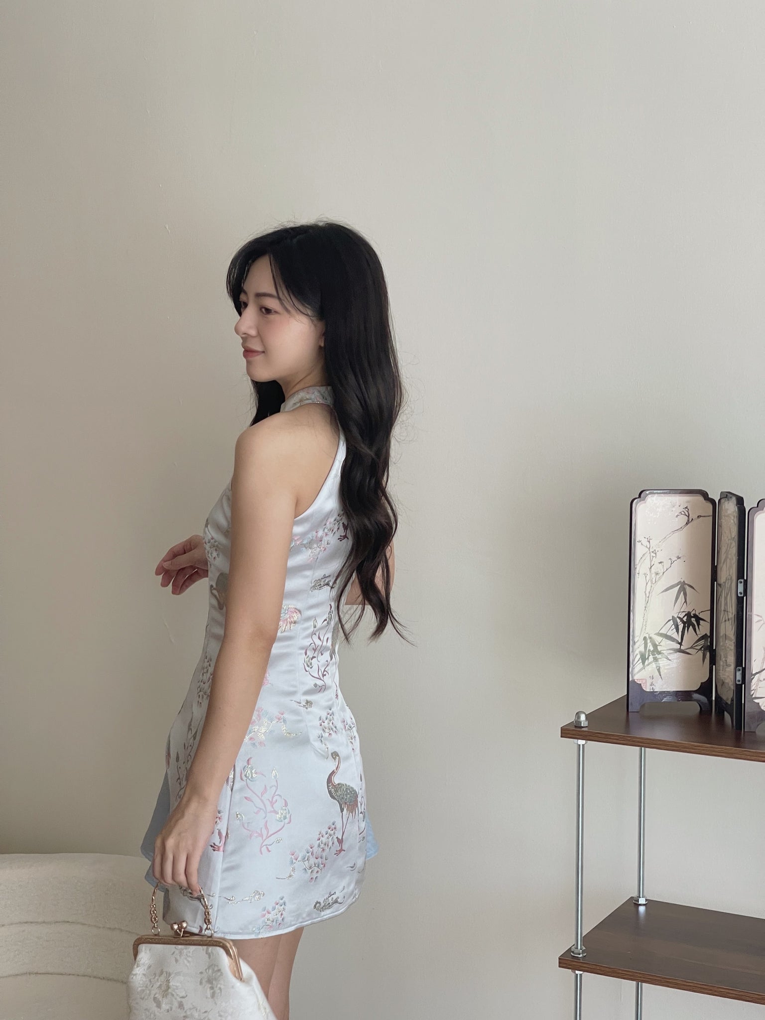 Dreamy Blossom Cheongsam Dress / 绮梦花锦挂脖拼接旗袍裙