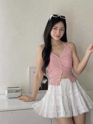 Button Halterneck Padded Top / 纯欲挂脖胸垫背心