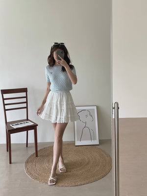 Lovey Cable Knit Tshirt / 爱心刺绣麻花T恤