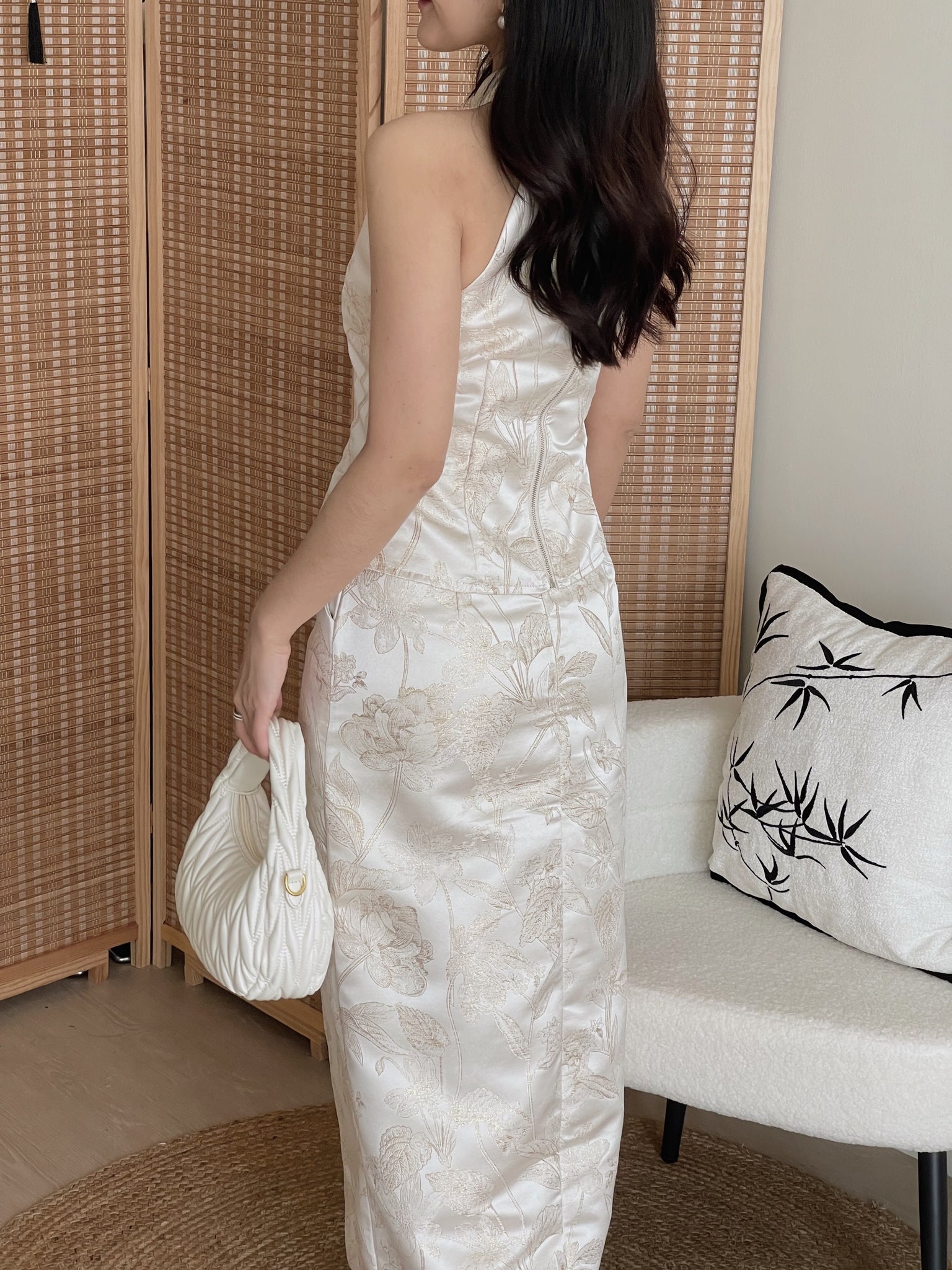 Oriental Bloom Midi Skirt Set / 【香绫花语】金丝古典气质中长裙套装