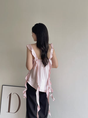 Ruffles Long Strap Top / 荷叶长肩带缎面上衣