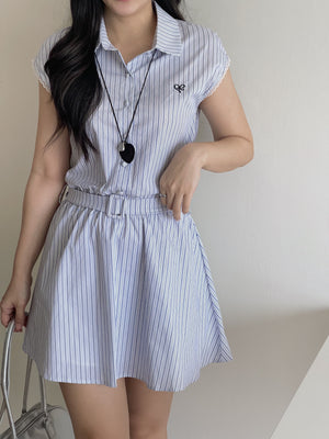 Prep Breeze Collar Dress / 刺绣学院风绑带连衣裙