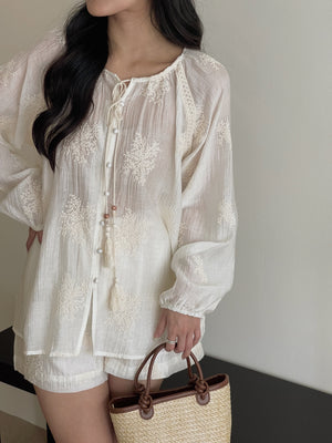 Dandelion Embroidered Set / 刺绣花休闲衫套装