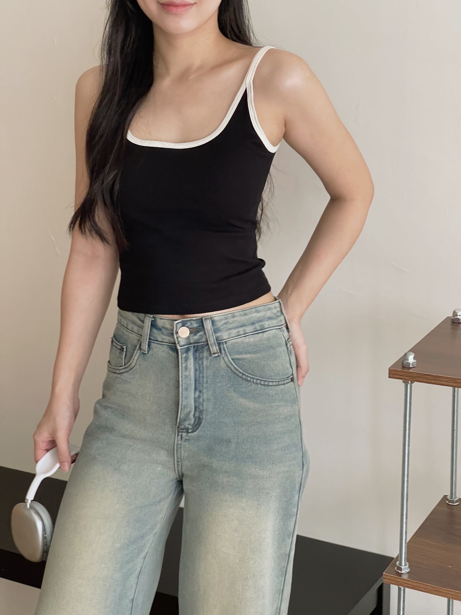 Contrast Trim Padded / 撞色边吊带胸垫背心