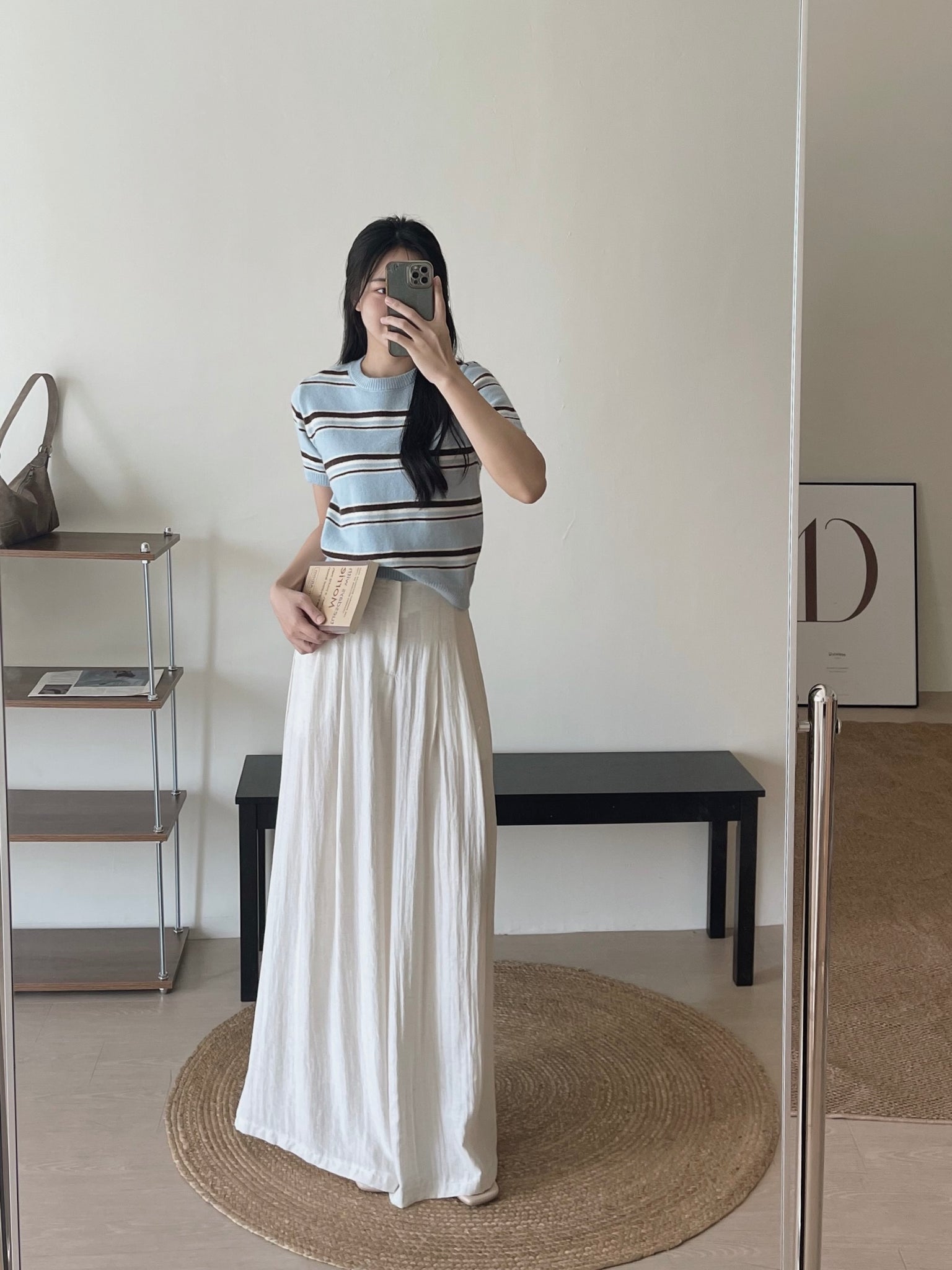 Korean Knit Round Tee / 横条撞色圆领毛衣T恤