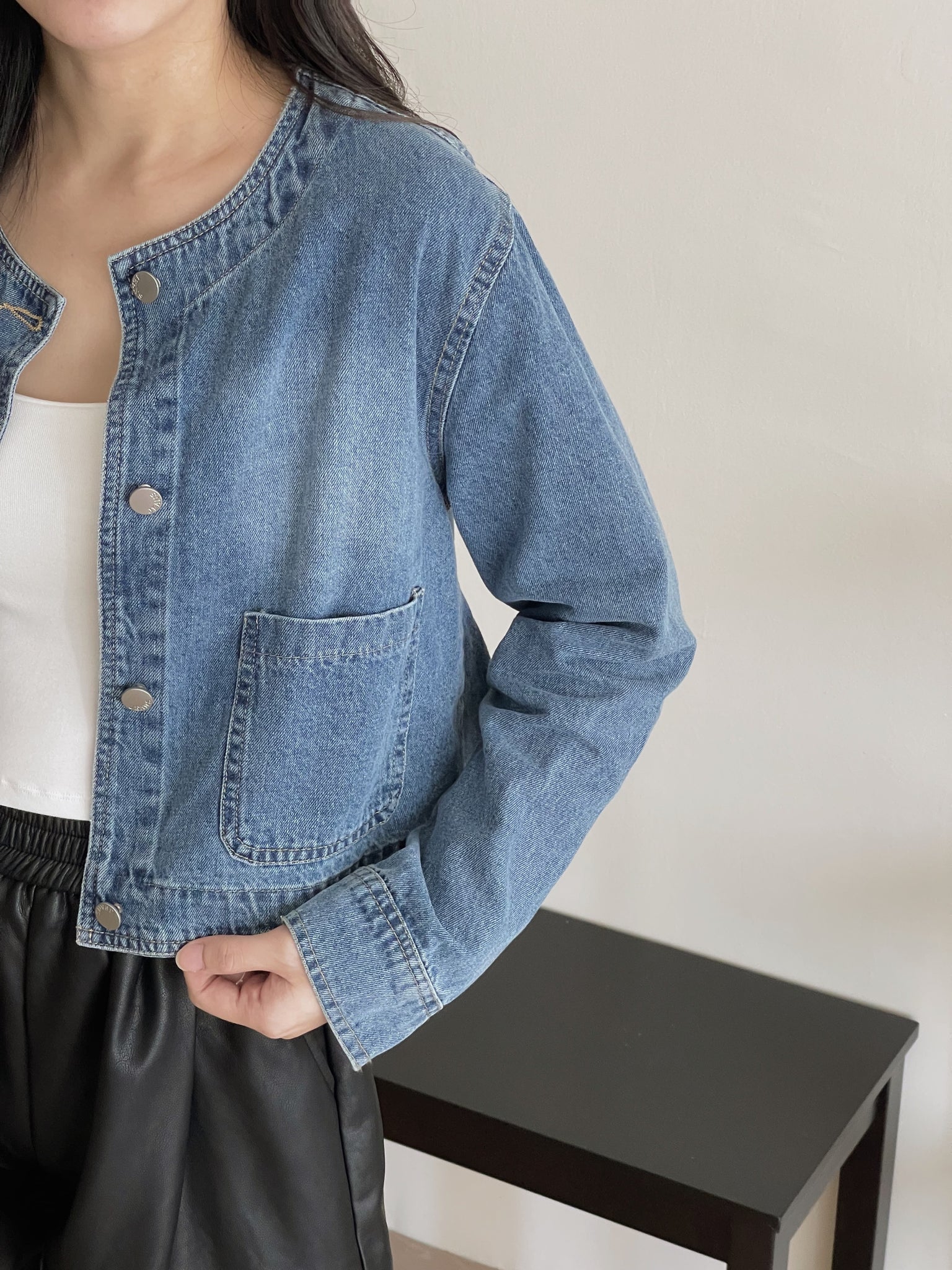 Reve Denim Outer / 复古韩版圆领牛仔外套