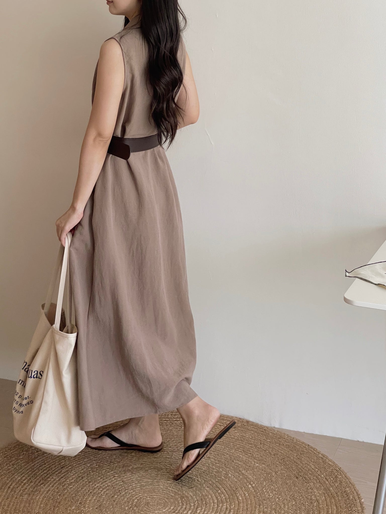 Vintage Belt Maxi Dress / 复古腰带棉麻衬衫长裙