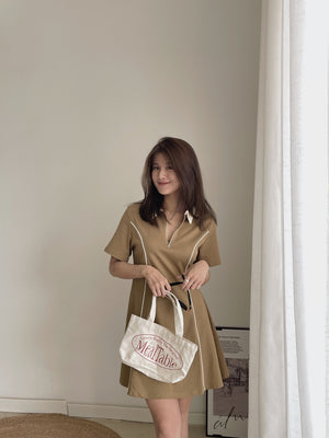Casual Collar Polo Dress / 学院风线条Polo裙