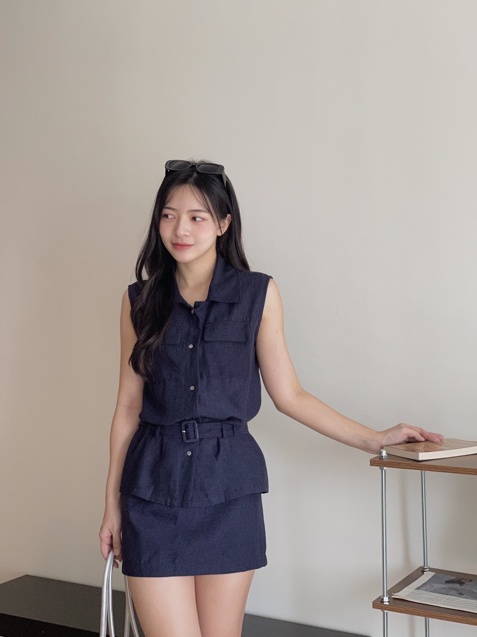 Minimalist Belted Set / 优雅系带无袖衬衫两件套