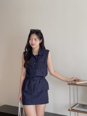 Minimalist Belted Set / 优雅系带无袖衬衫两件套