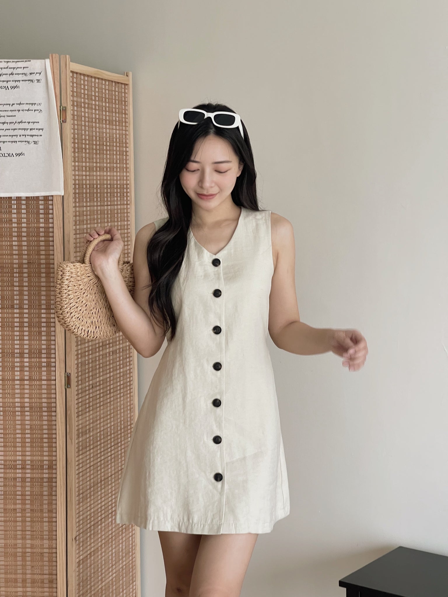 Chic Holiday A-line Dress / A字收腰亚麻裙