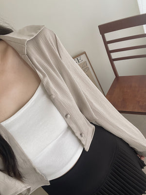 Crepon Silky Crop Shirt / 纹理水光锻短衬衫