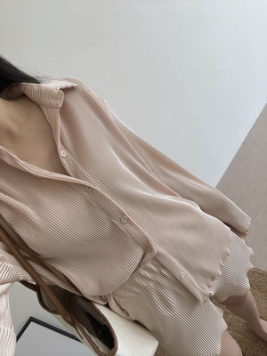 Casual Ribbed Pleated Set / 休闲慵懒褶皱套装