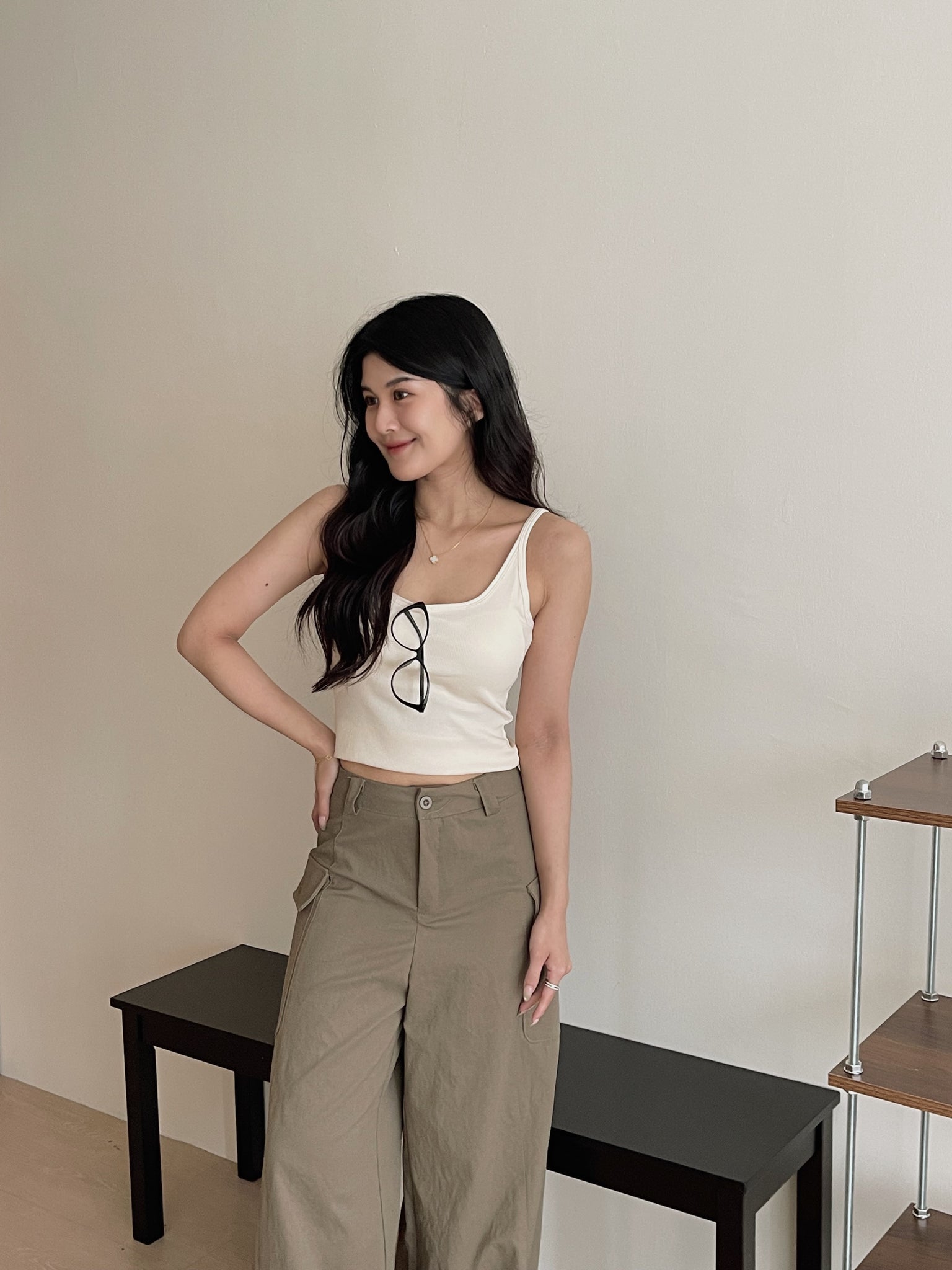 Contrast Trim Padded / 撞色边吊带胸垫背心