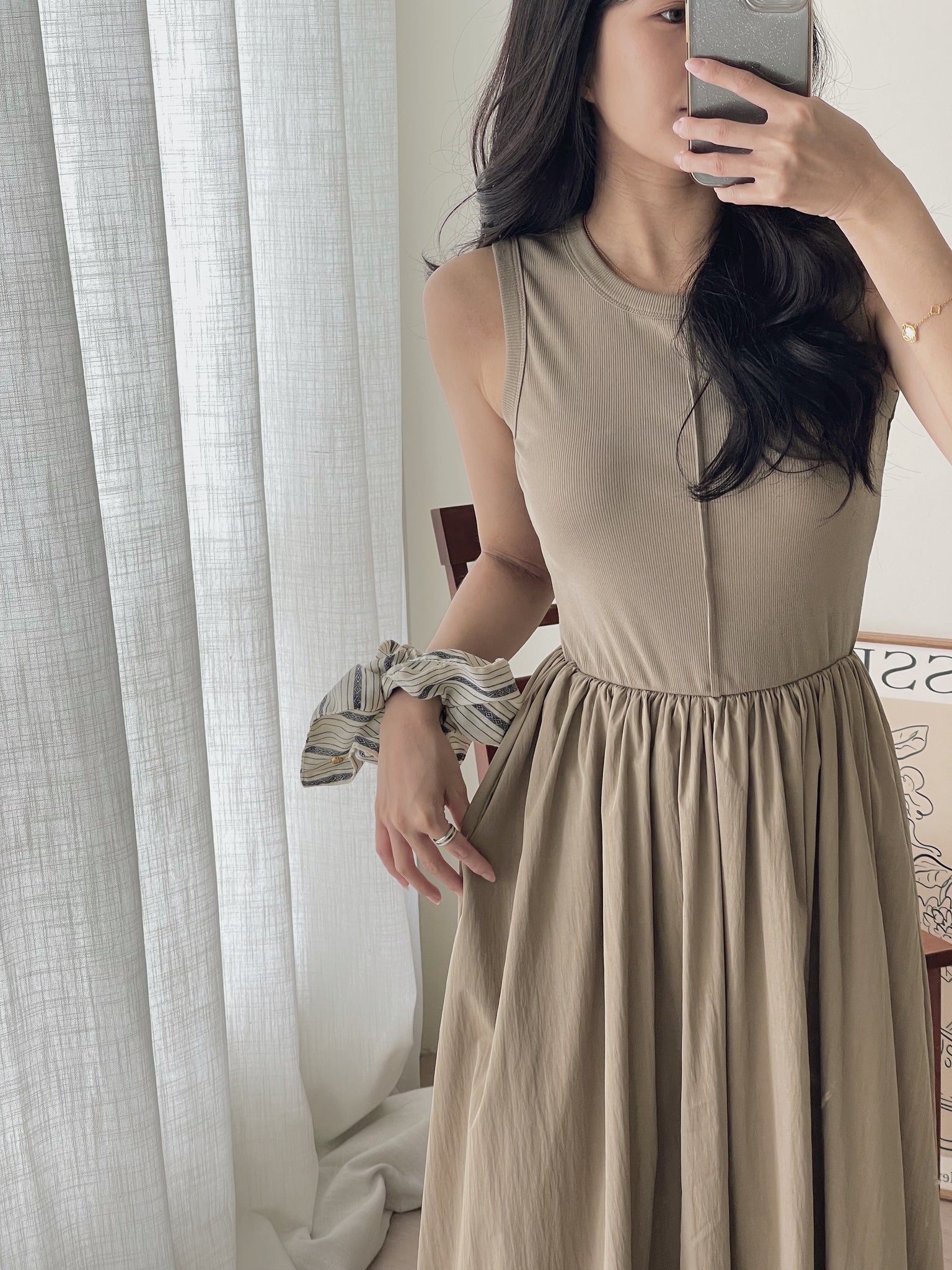 Cassia Ribbed Spliced Dress / 背心拼接连身长裙